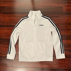 Kids Adidas Track Athletic Zip Up Jacket White Black